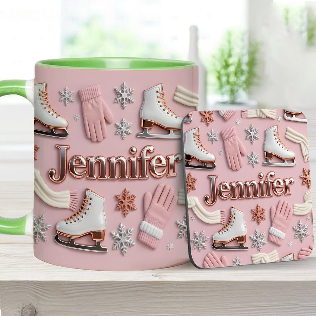Ice Skating Makes Me Happy - Personalized Ice Skating Accent Mug & Coaster