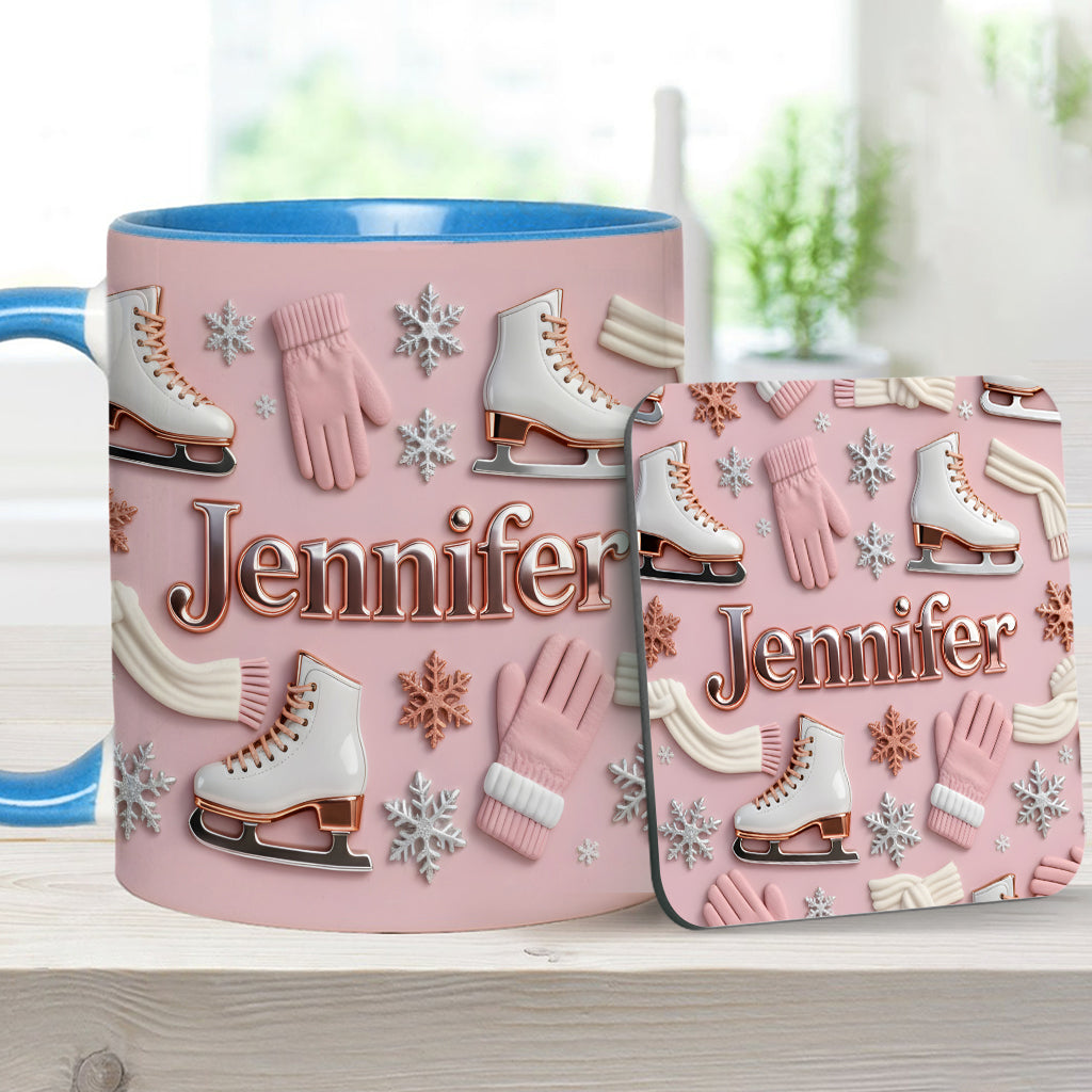 Ice Skating Makes Me Happy - Personalized Ice Skating Accent Mug & Coaster