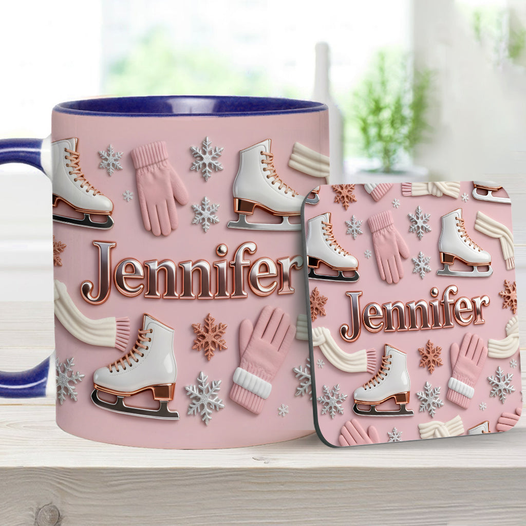 Ice Skating Makes Me Happy - Personalized Ice Skating Accent Mug & Coaster