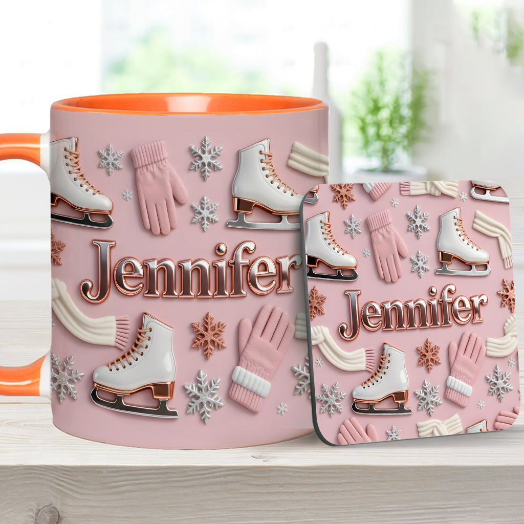 Ice Skating Makes Me Happy - Personalized Ice Skating Accent Mug & Coaster