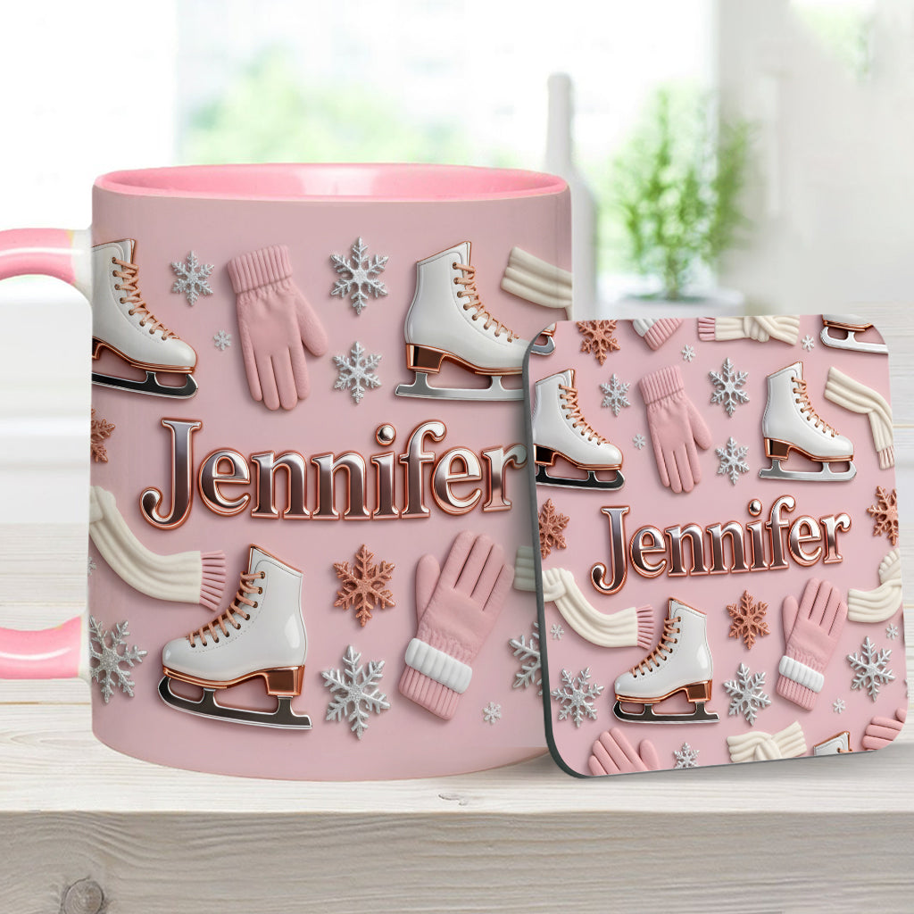 Ice Skating Makes Me Happy - Personalized Ice Skating Accent Mug & Coaster