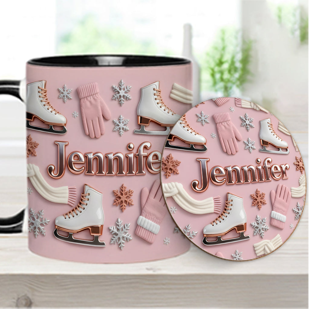 Ice Skating Makes Me Happy - Personalized Ice Skating Accent Mug & Coaster
