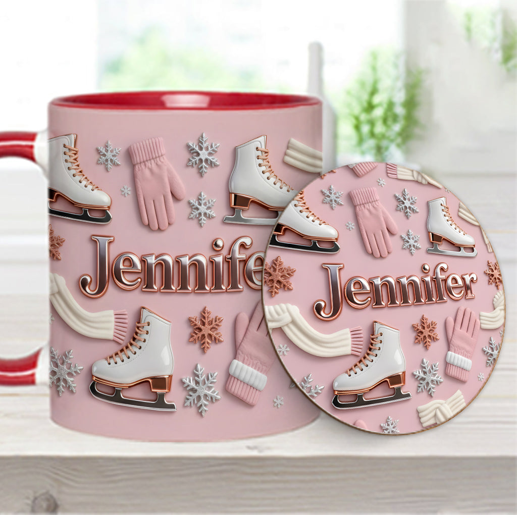 Ice Skating Makes Me Happy - Personalized Ice Skating Accent Mug & Coaster