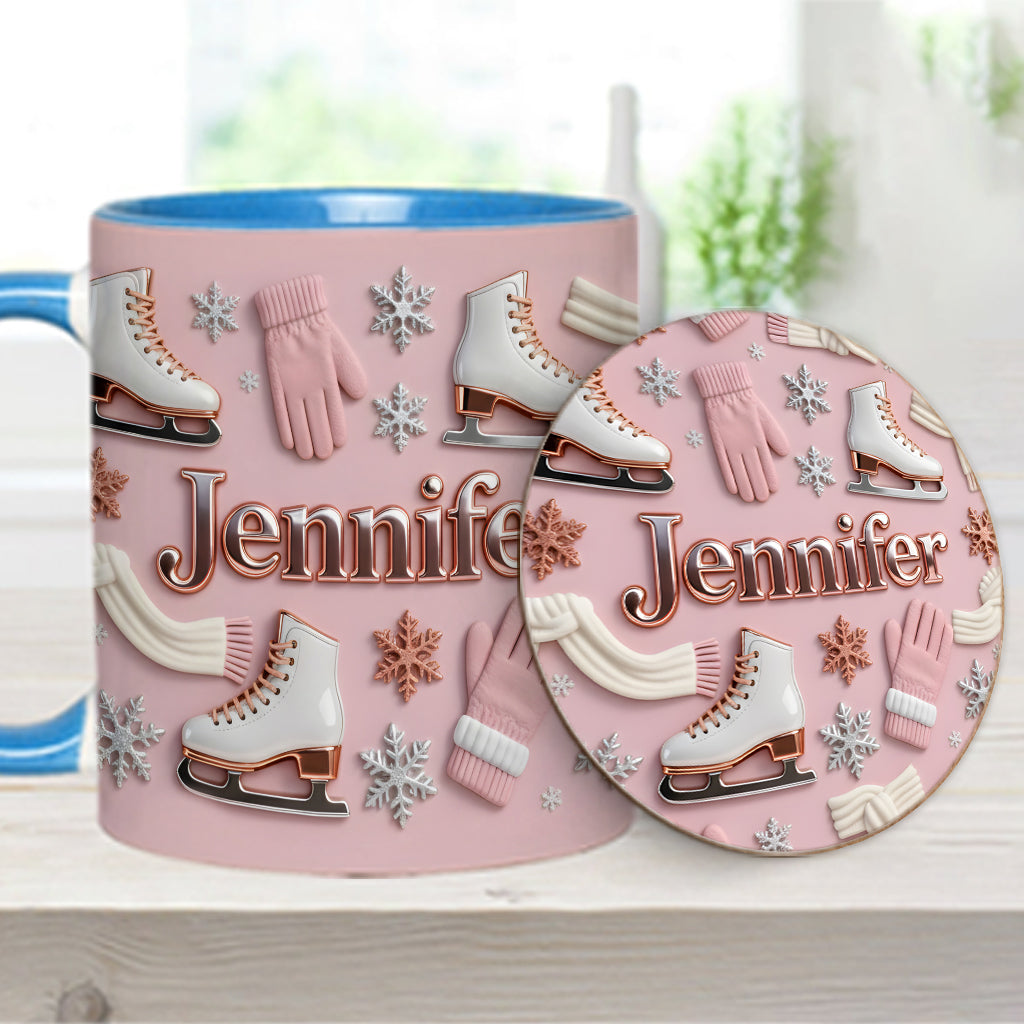Ice Skating Makes Me Happy - Personalized Ice Skating Accent Mug & Coaster
