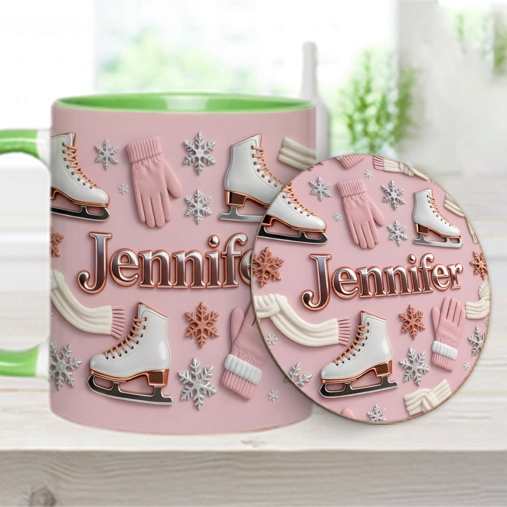 Ice Skating Makes Me Happy - Personalized Ice Skating Accent Mug & Coaster