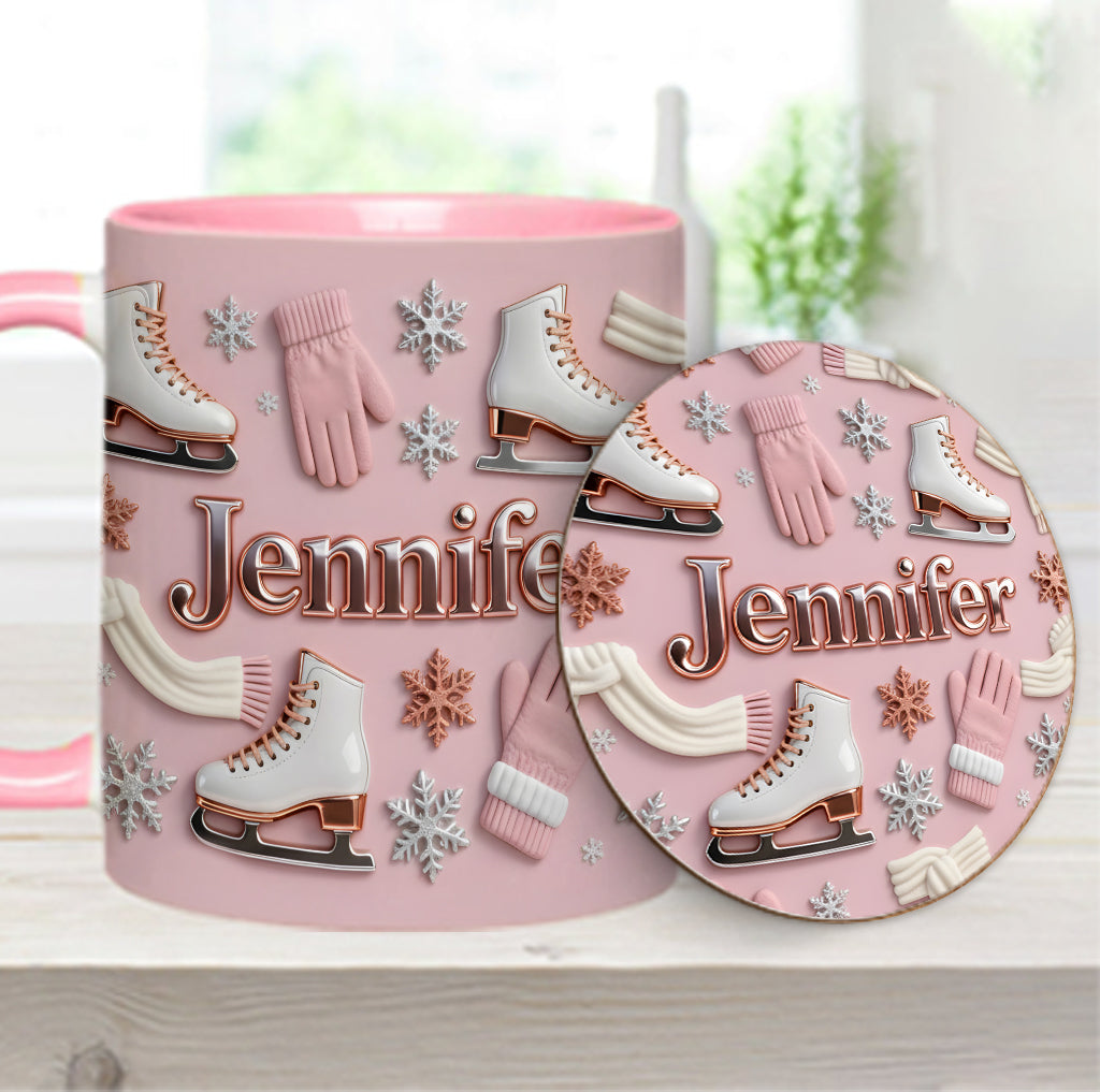 Ice Skating Makes Me Happy - Personalized Ice Skating Accent Mug & Coaster