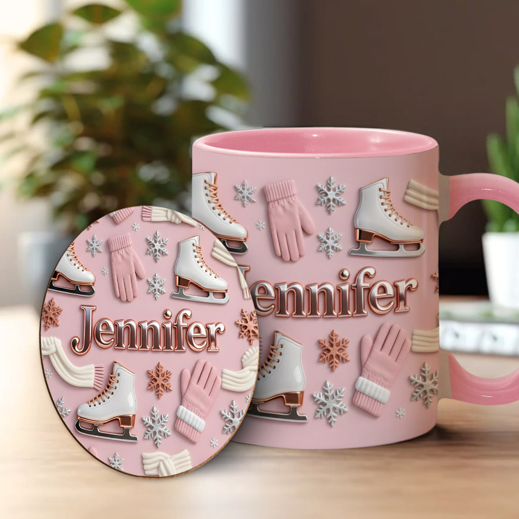 Ice Skating Makes Me Happy - Personalized Ice Skating Accent Mug & Coaster