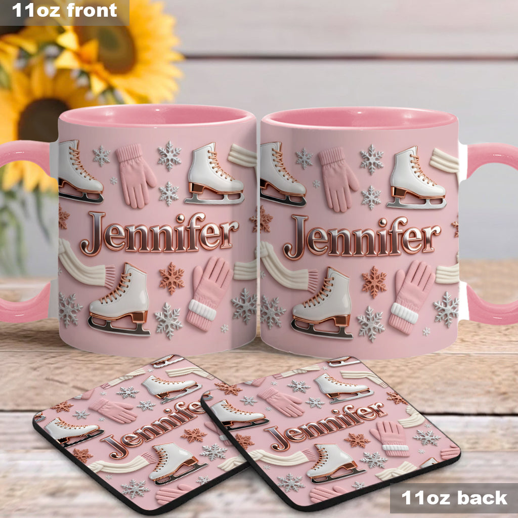Ice Skating Makes Me Happy - Personalized Ice Skating Accent Mug & Coaster