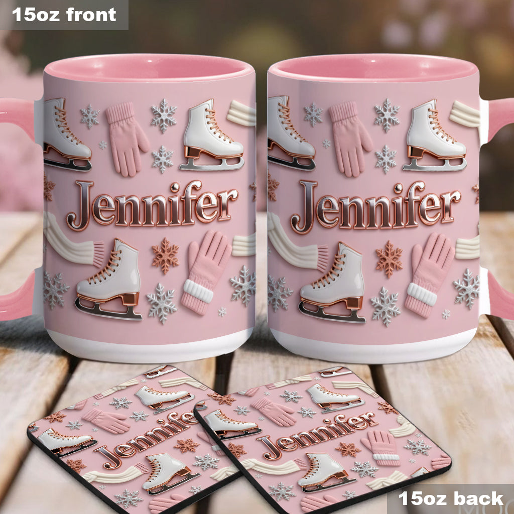 Ice Skating Makes Me Happy - Personalized Ice Skating Accent Mug & Coaster