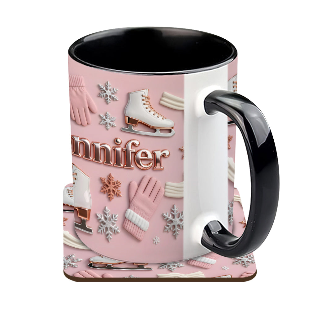 Ice Skating Makes Me Happy - Personalized Ice Skating Accent Mug & Coaster