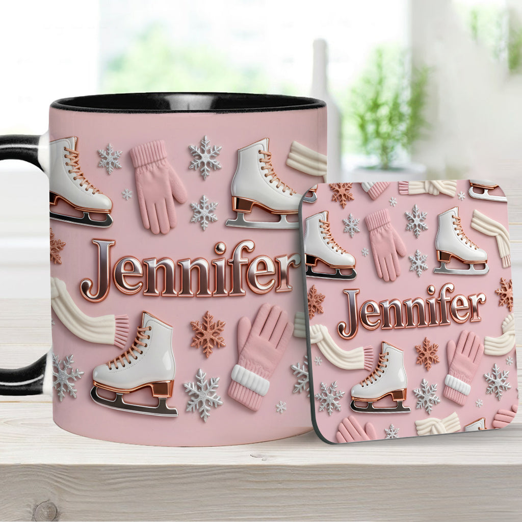 Ice Skating Makes Me Happy - Personalized Ice Skating Accent Mug & Coaster