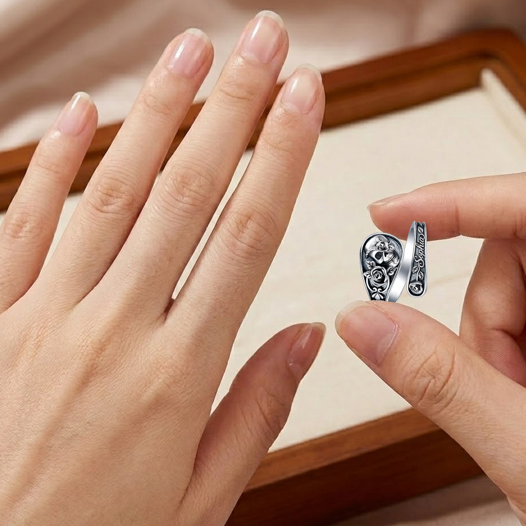Skull & Rose - Personalized Skull Adjustable Shaped Ring