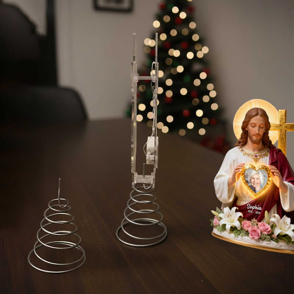 Gott hält dich in seinen Armen – Personalisierte christliche LED-Lichterbaumspitze