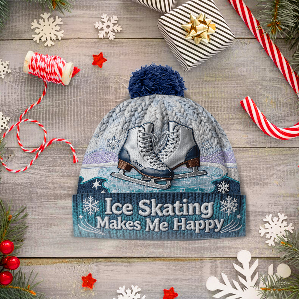 Eislaufen macht mich glücklich – personalisierte Eislaufmütze