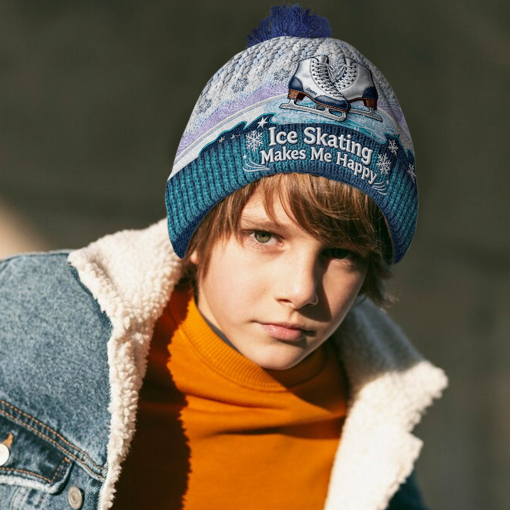 Eislaufen macht mich glücklich – personalisierte Eislaufmütze