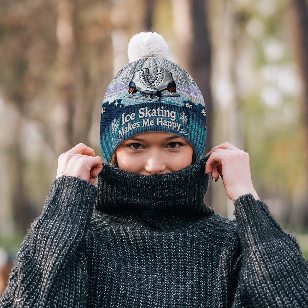 Eislaufen macht mich glücklich – personalisierte Eislaufmütze