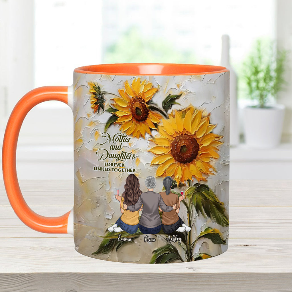 Mother And Daughters Forever Linked Together - Personalized Mother Accent Mug