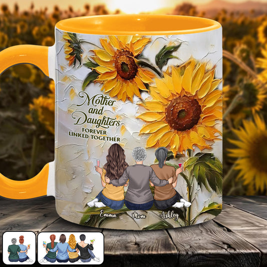 Mother And Daughters Forever Linked Together - Personalized Mother Accent Mug