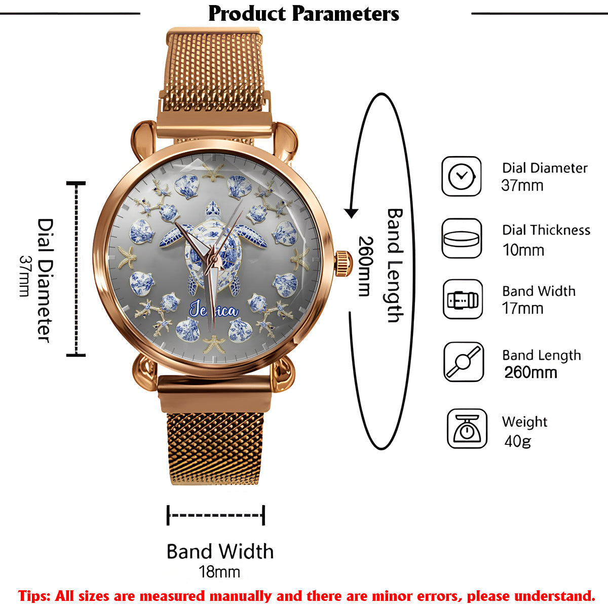 Toile De Jouy Turtle - Personalized Turtle Women Hand Watch