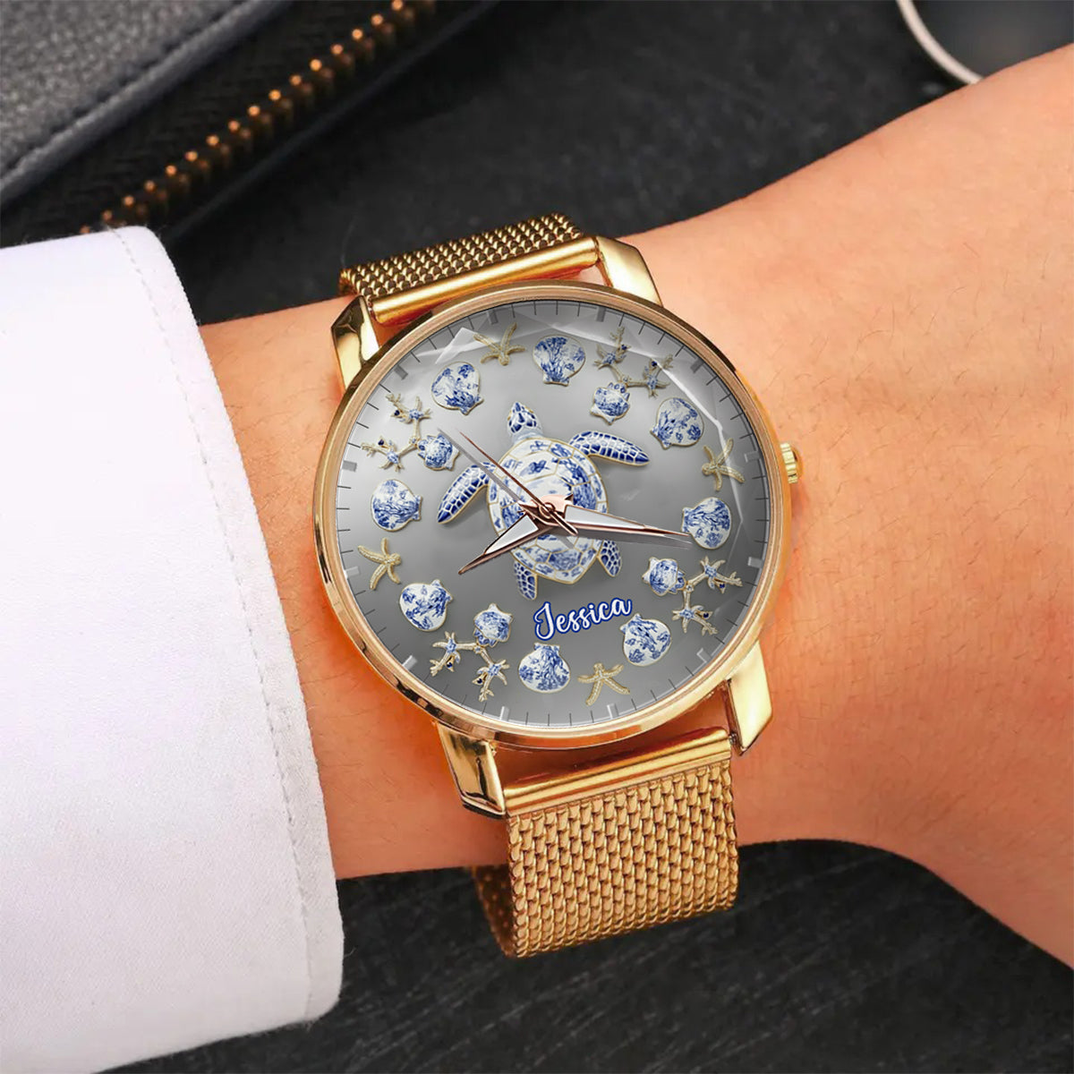 Toile De Jouy Turtle - Personalized Turtle Women Hand Watch