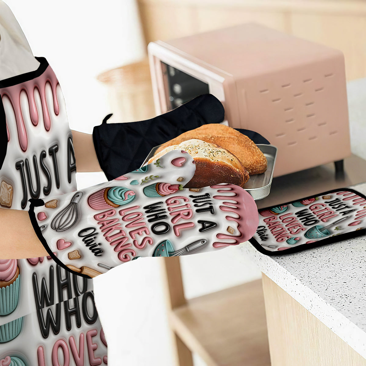 Geschenkidee für Bäcker – Personalisierte Backschürze, Ofenhandschuhe & Topflappen