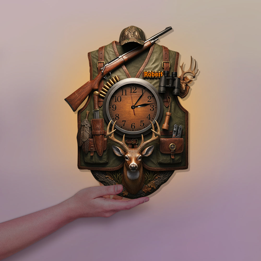 Liebe zur Jagd – Personalisierte LED-Wanduhr mit Jagdmotiv