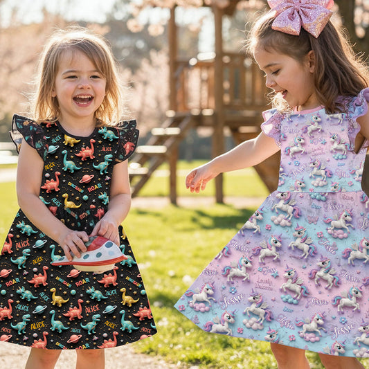 Einhornkleid für Kinder – personalisiertes Rüschenärmelkleid für Kinder