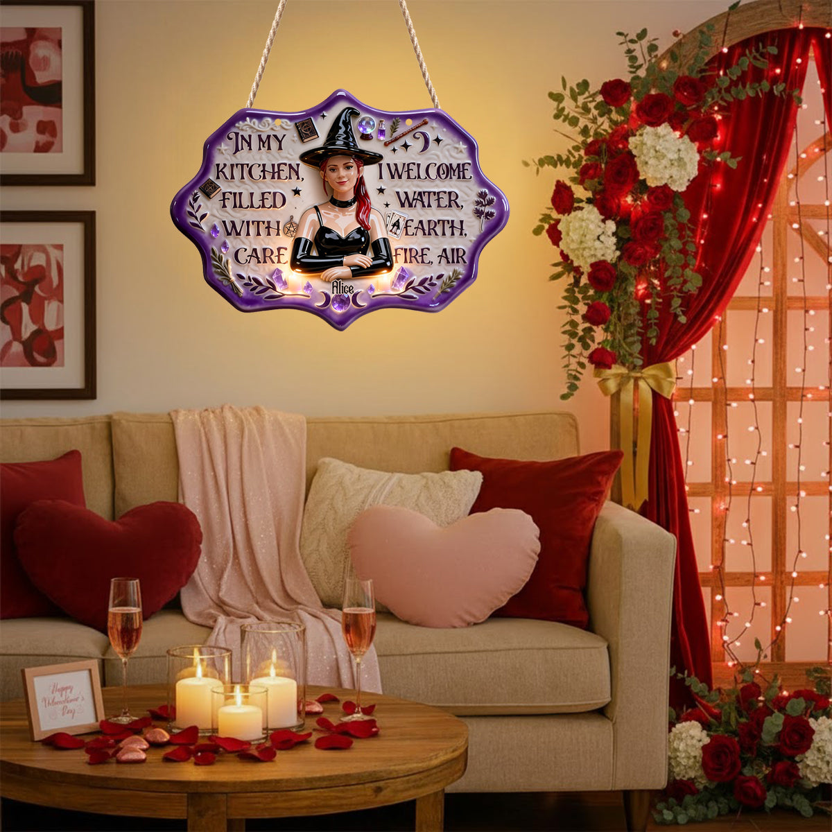 In meiner Küche – Personalisiertes Acryl-Schild mit LED-Hexe-Beleuchtung