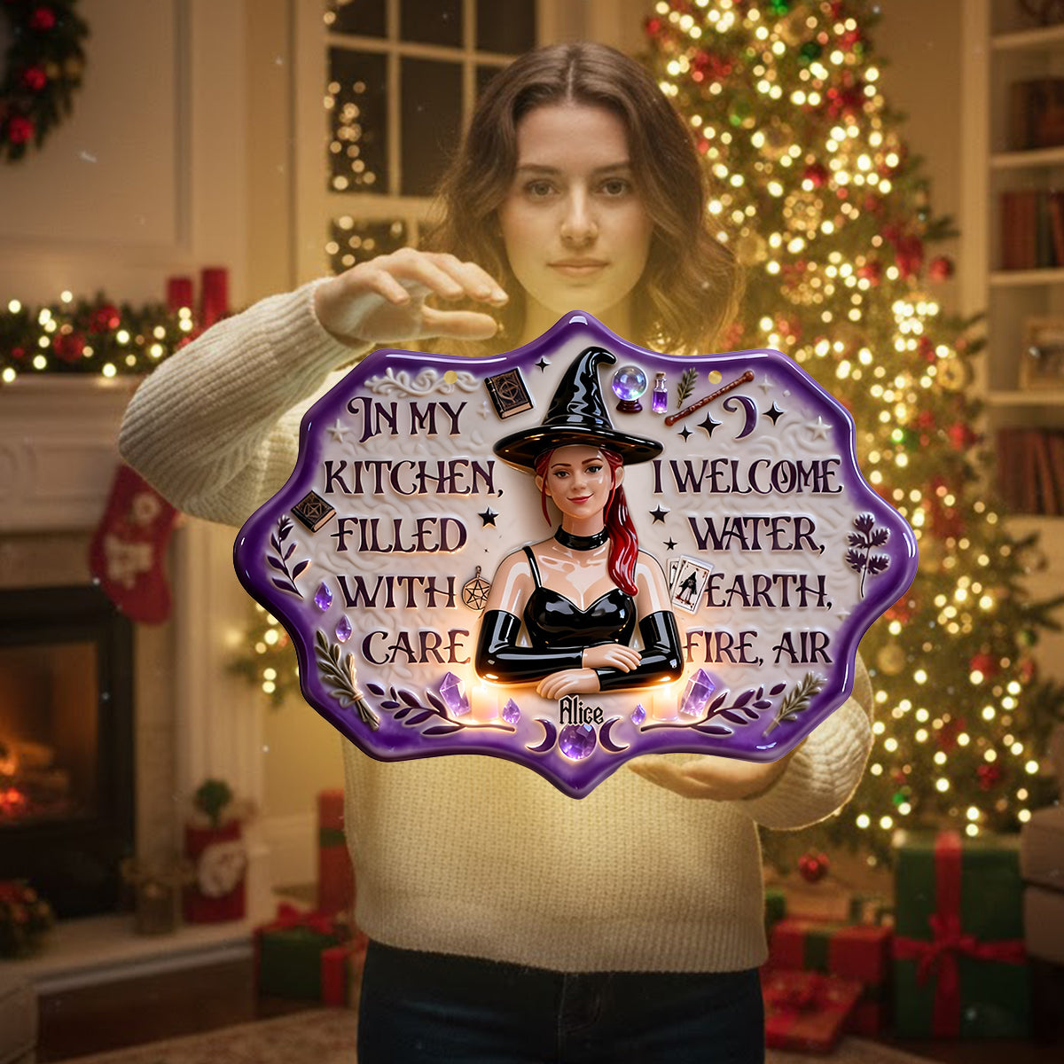 In meiner Küche – Personalisiertes Acryl-Schild mit LED-Hexe-Beleuchtung
