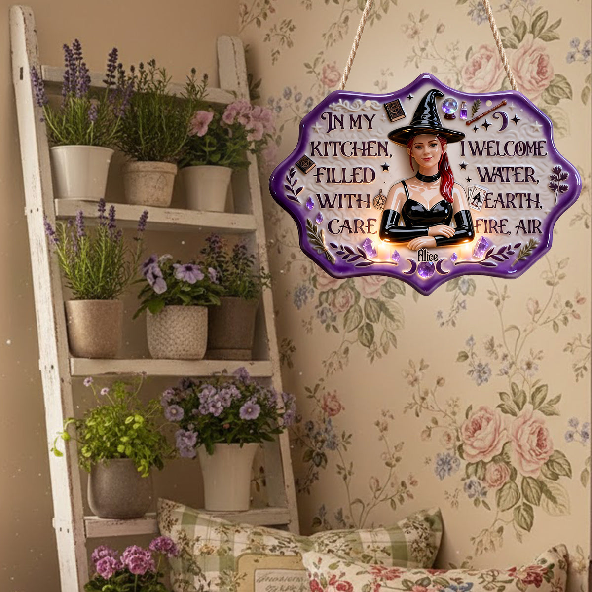 In meiner Küche – Personalisiertes Acryl-Schild mit LED-Hexe-Beleuchtung