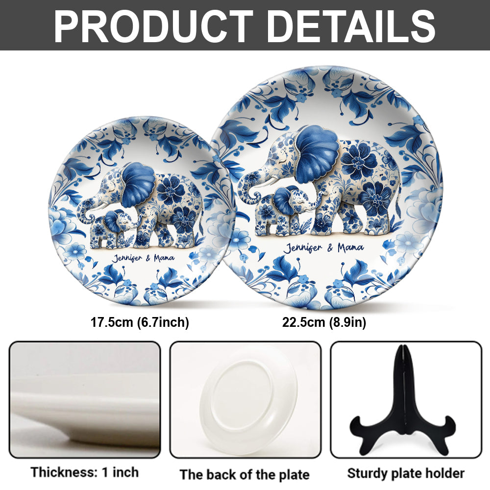 Elefantenmama – Personalisierter runder Keramikteller für Mutter