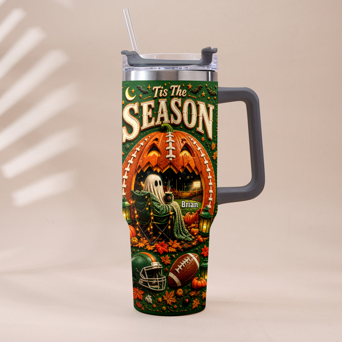 Tis The Season - Personalized Football Tumbler With Handle