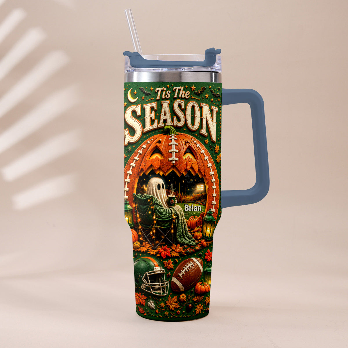 Tis The Season - Personalized Football Tumbler With Handle