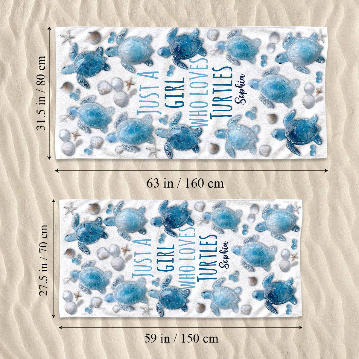Einfach ein Mädchen, das Schildkröten liebt – Personalisiertes, schnelltrocknendes Strand-/Badetuch mit Schildkrötenmotiv