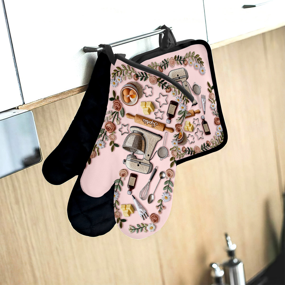 Love Baking – Personalisiertes Set aus Ofenhandschuhen und Topflappen