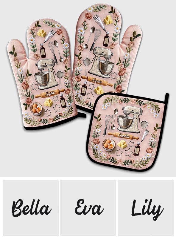 Love Baking – Personalisiertes Set aus Ofenhandschuhen und Topflappen