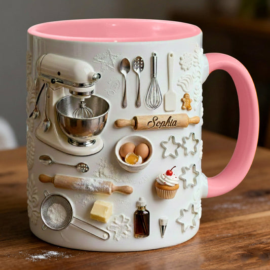 Liebe zum Backen – Personalisierte Tasse und Untersetzer mit Backmotiv