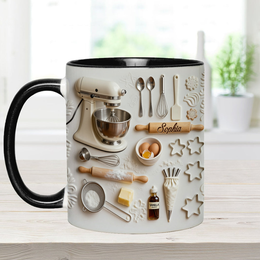 Liebe zum Backen – Personalisierte Tasse und Untersetzer mit Backmotiv