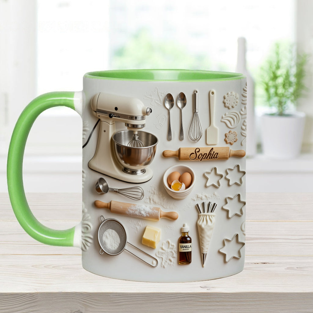 Liebe zum Backen – Personalisierte Tasse und Untersetzer mit Backmotiv