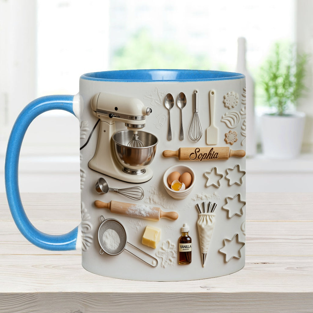 Liebe zum Backen – Personalisierte Tasse und Untersetzer mit Backmotiv