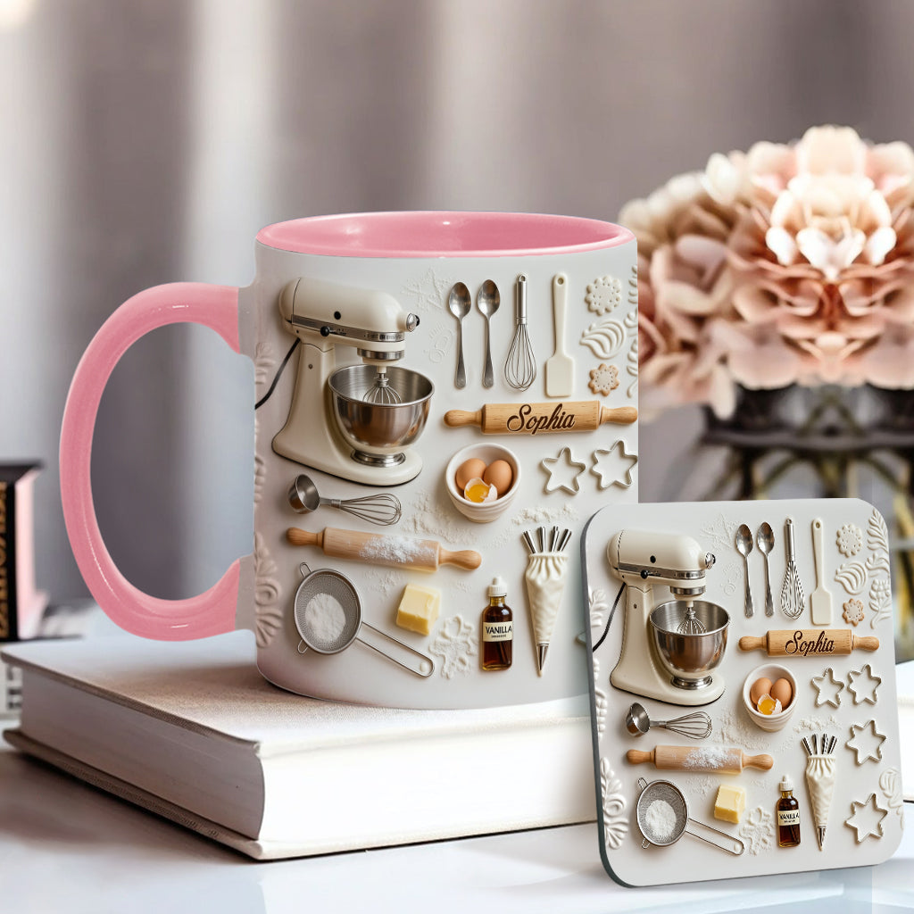 Liebe zum Backen – Personalisierte Tasse und Untersetzer mit Backmotiv