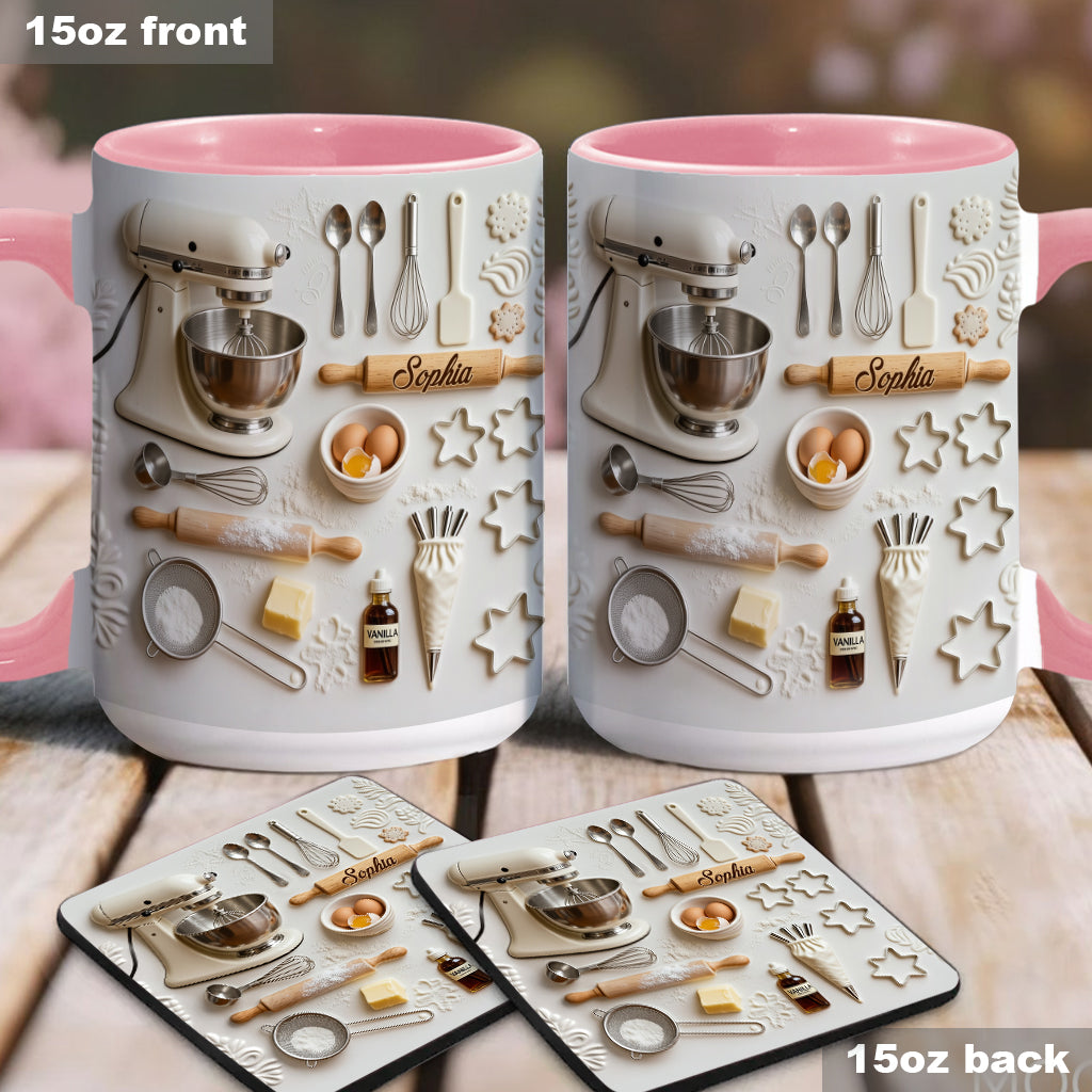 Liebe zum Backen – Personalisierte Tasse und Untersetzer mit Backmotiv
