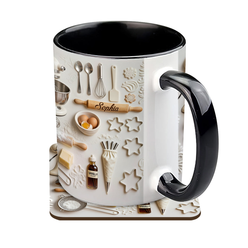 Liebe zum Backen – Personalisierte Tasse und Untersetzer mit Backmotiv