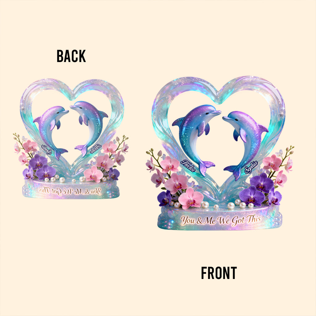 Wir schaffen das, Delfinpaar – Personalisierte Acrylplakette in Pärchenform
