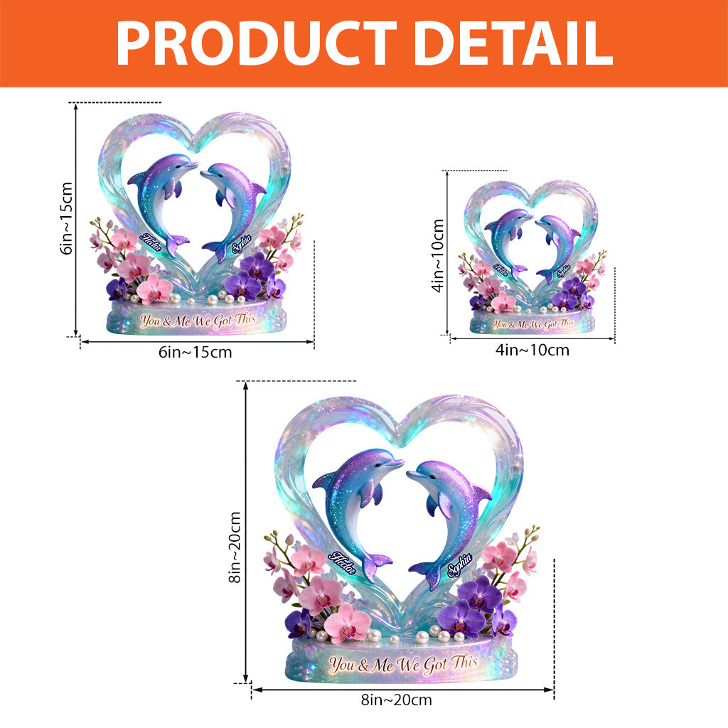 Wir schaffen das, Delfinpaar – Personalisierte Acrylplakette in Pärchenform