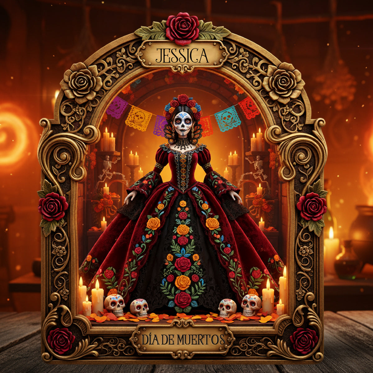 Día de Muertos, Tag der Toten – Personalisierte Acrylplakette in individueller Form für lateinamerikanische Frauen