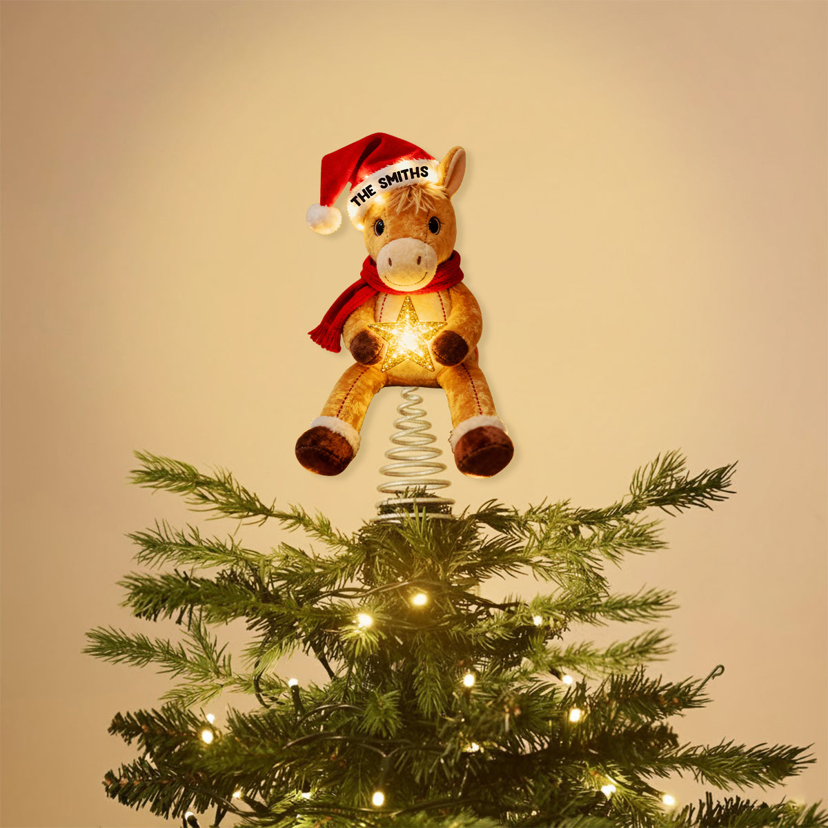 Fröhliche Pferdeweihnachten – Personalisierter LED-Baumspitzen-Pferd