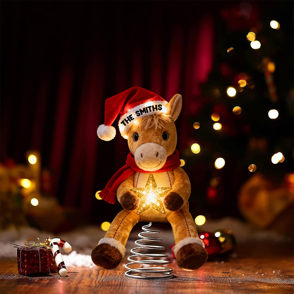 Fröhliche Pferdeweihnachten – Personalisierter LED-Baumspitzen-Pferd