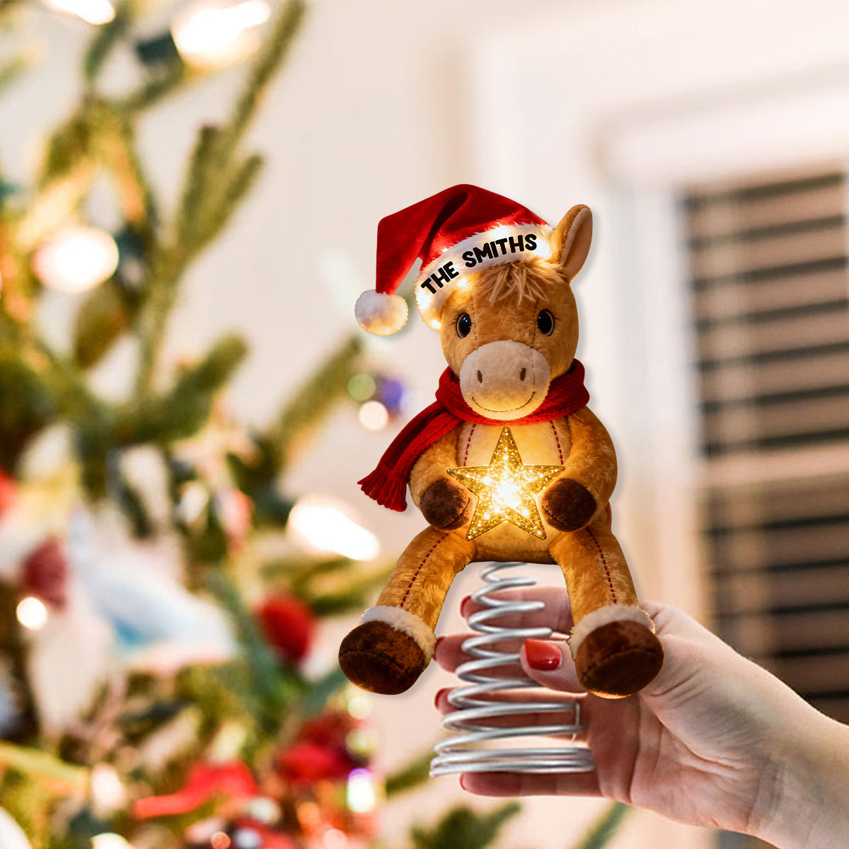 Fröhliche Pferdeweihnachten – Personalisierter LED-Baumspitzen-Pferd