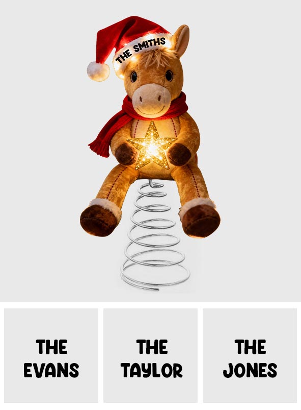 Fröhliche Pferdeweihnachten – Personalisierter LED-Baumspitzen-Pferd